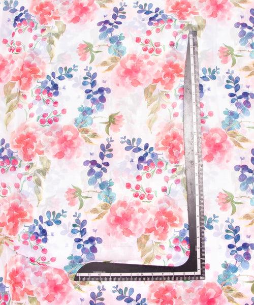 White  Color Floral Digital Print Georgette Fabric