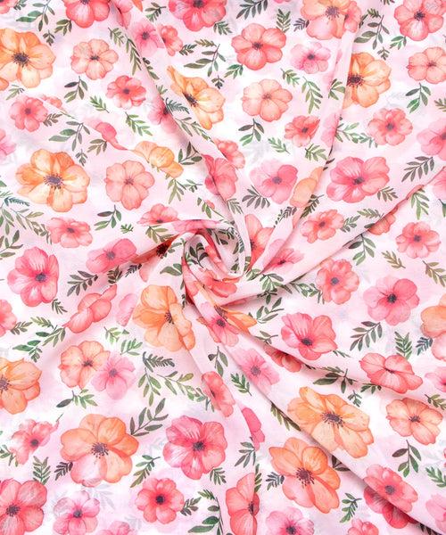 White  Color Floral Digital Print Georgette Fabric