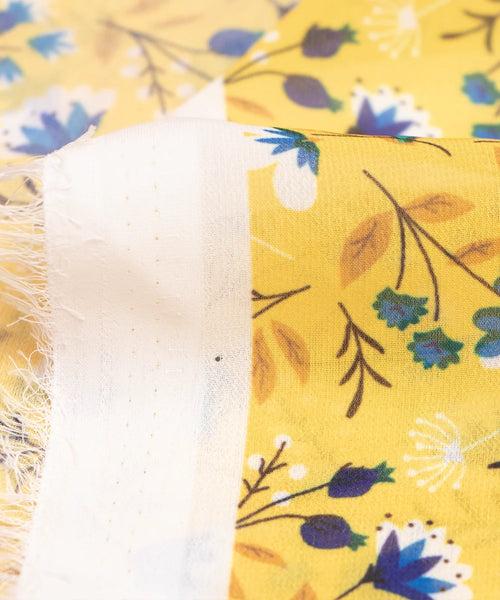 Yellow Color Floral Digital Print Georgette Fabric