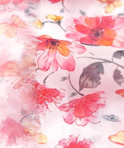 Baby Pink Color Floral Digital Print Georgette Fabric