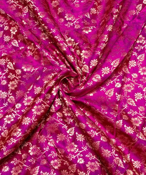 Dark Purple Floral Pattern Silk Banarasi Brocade Fabric