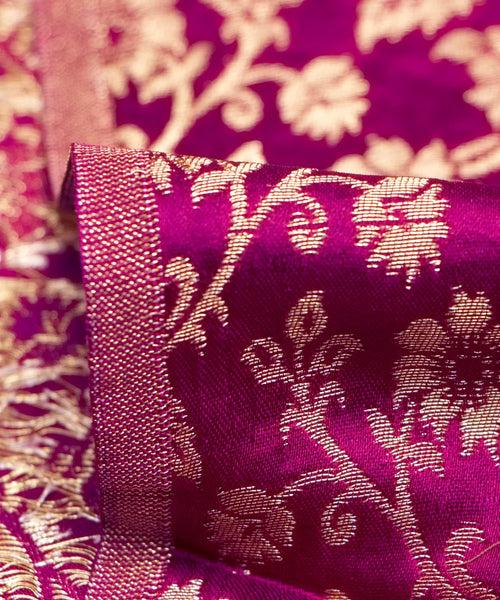 Dark Purple Floral Pattern Silk Banarasi Brocade Fabric