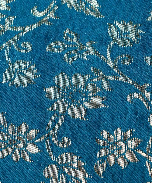 Peacock Blue Floral Pattern Silk Banarasi Brocade Fabric