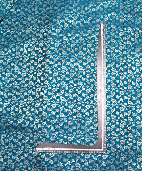 Peacock Blue Floral Pattern Silk Banarasi Brocade Fabric