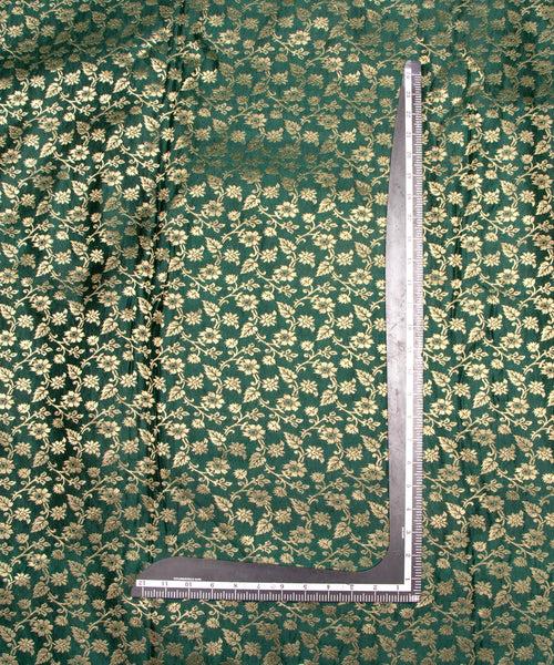 Dark Green Floral Pattern Silk Banarasi Brocade Fabric