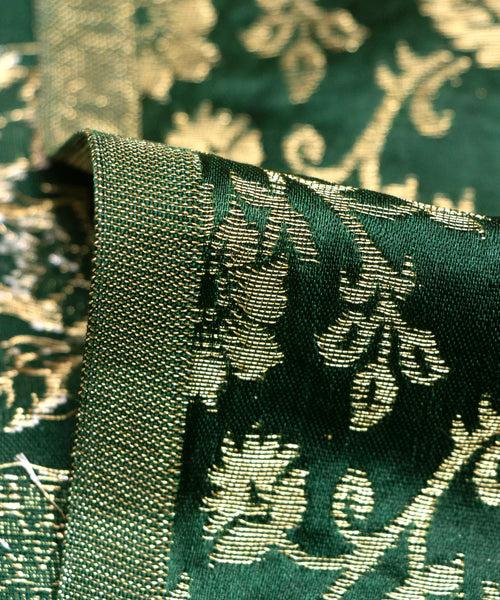 Dark Green Floral Pattern Silk Banarasi Brocade Fabric