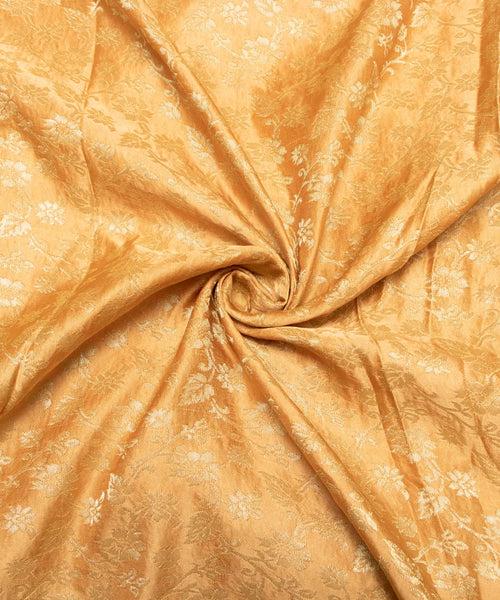 Golden Beige Floral Pattern Silk Banarasi Brocade Fabric