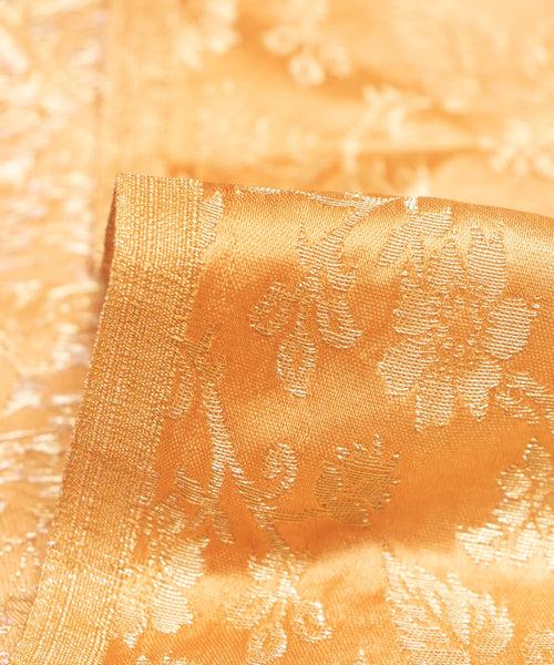 Golden Beige Floral Pattern Silk Banarasi Brocade Fabric