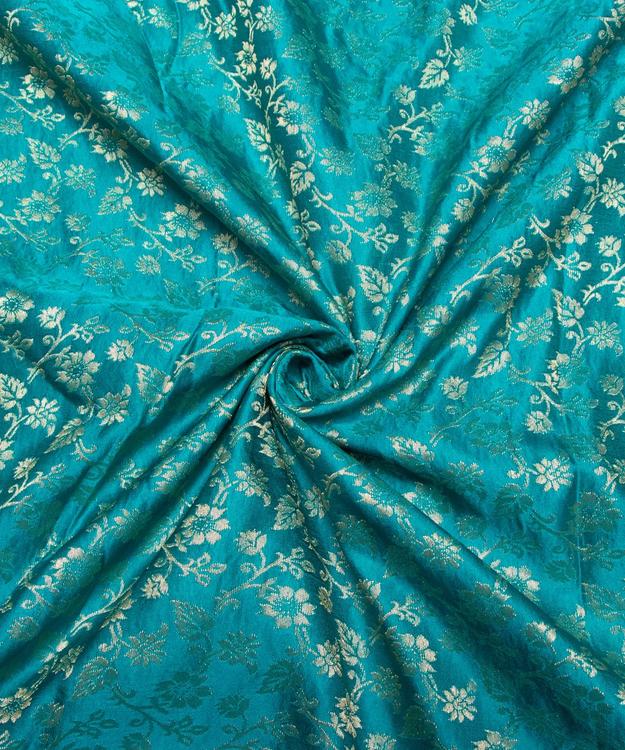 Firozi Floral Pattern Silk Banarasi Brocade Fabric