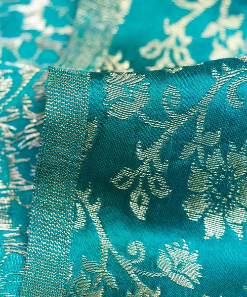 Firozi Floral Pattern Silk Banarasi Brocade Fabric