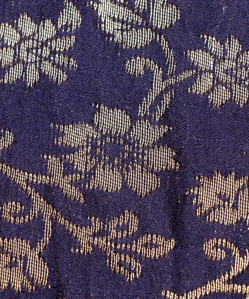 Navy Blue Floral Pattern Silk Banarasi Brocade Fabric