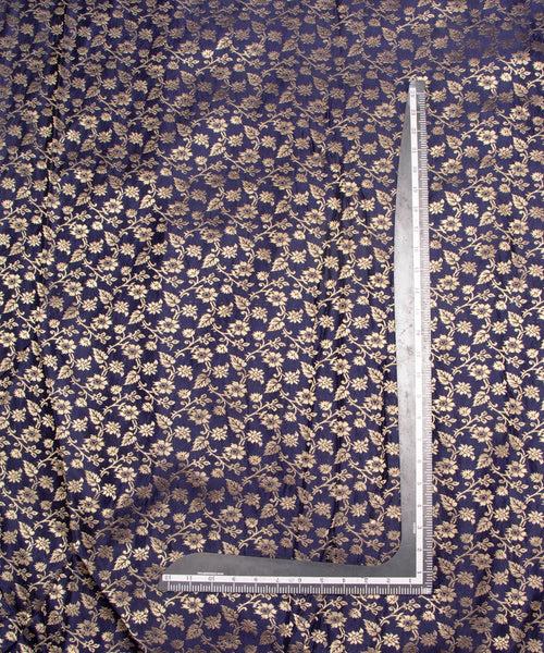 Navy Blue Floral Pattern Silk Banarasi Brocade Fabric