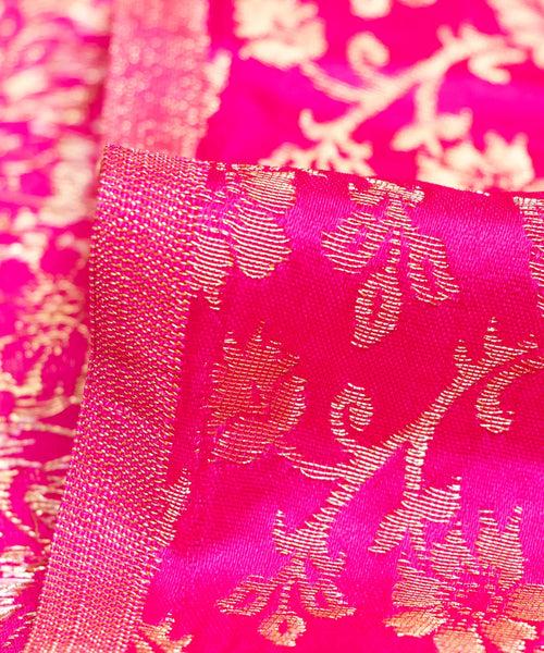 Magenta Floral Pattern Silk Banarasi Brocade Fabric