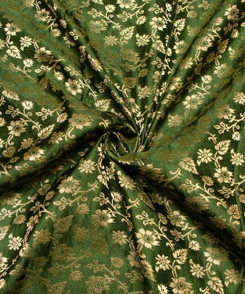 Olive Green Floral Pattern Silk Banarasi Brocade Fabric