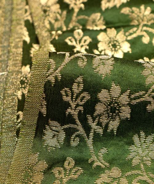 Olive Green Floral Pattern Silk Banarasi Brocade Fabric