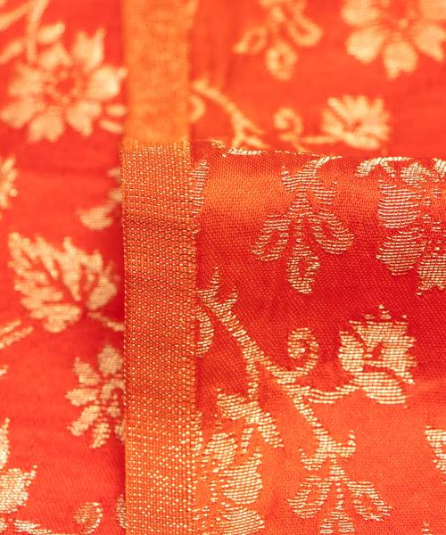 Orange Floral Pattern Silk Banarasi Brocade Fabric