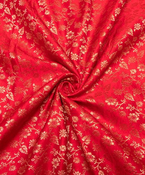 Red Floral Pattern Silk Banarasi Brocade Fabric