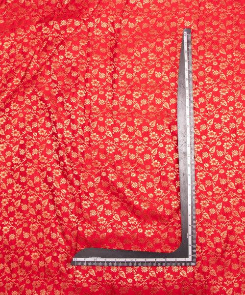 Red Floral Pattern Silk Banarasi Brocade Fabric