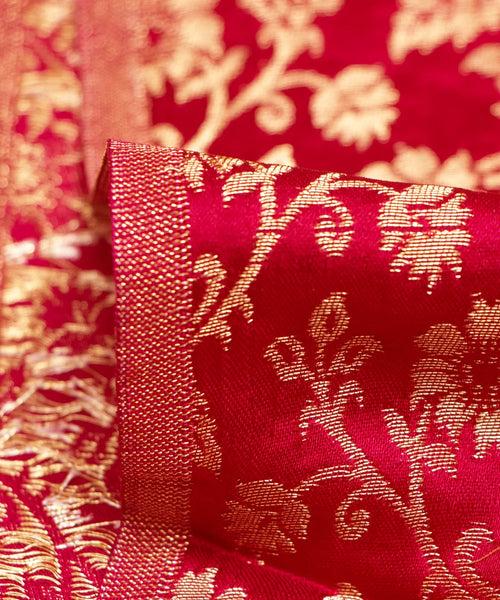 Red Floral Pattern Silk Banarasi Brocade Fabric