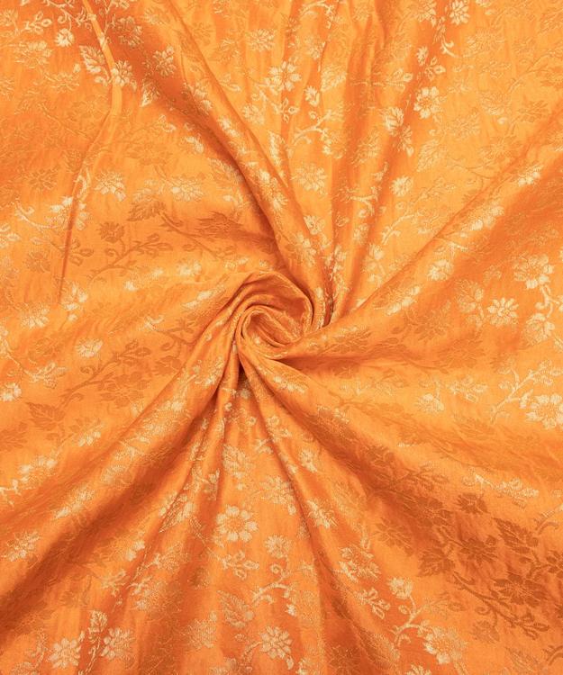 Peach Floral Pattern Silk Banarasi Brocade Fabric