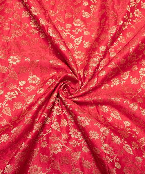 Gajari Floral Pattern Silk Banarasi Brocade Fabric