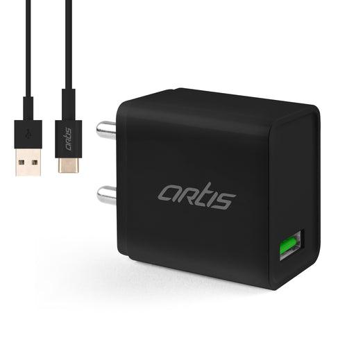 UQC100 QC3.0 Quick Wall Charger Adapter with Type C Cable(Black)