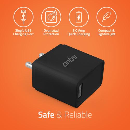 UQC100 QC3.0 Quick Wall Charger Adapter with i Cable(Black)