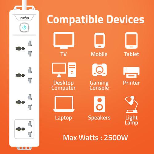 AR-4SS 4 Universal Sockets Surge Protector with Single Switch