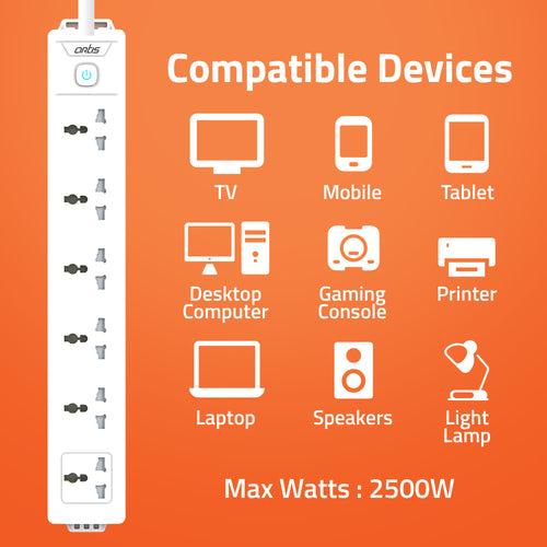 AR-6SS 6 Universal Sockets Surge Protector with Single Switch