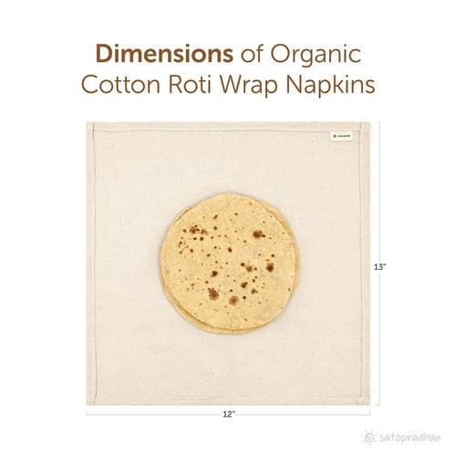 Chapati/Roti Wrap Cloth - Set of 6 Organic Cotton Roti Cover Rumals for Tiffin 12”x13” | Reusable Food Wrap | GOTS Certified Organic Cotton