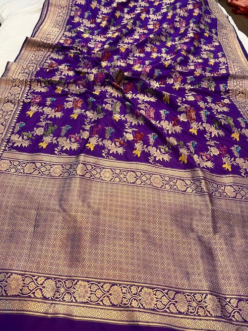 Deep Purple Jaal Pure Banarasi Handloom Katan Silk Saree