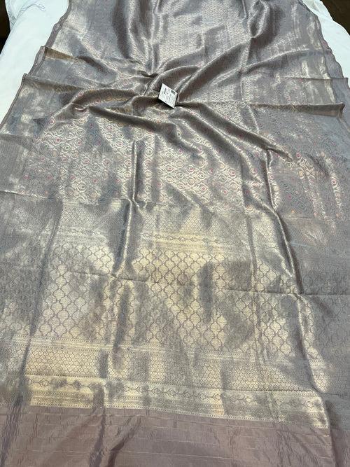 Grey Banarasi Handloom Katan Silk Saree