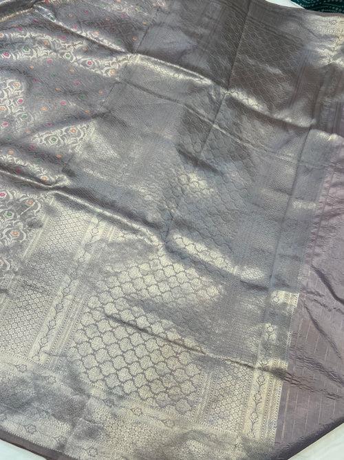 Grey Banarasi Handloom Katan Silk Saree