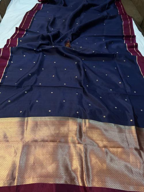 Navy Blue Pure Banarasi Handloom Silk Saree