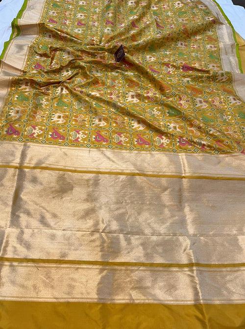 Mustard Meenakari Banarasi Handloom Pure Katan Silk Saree