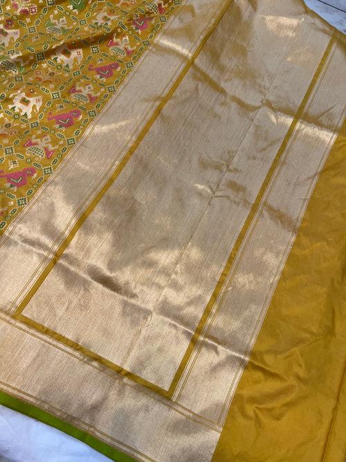 Mustard Meenakari Banarasi Handloom Pure Katan Silk Saree