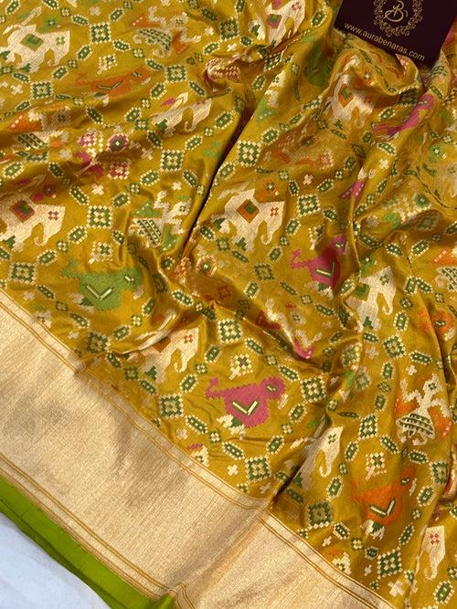 Mustard Meenakari Banarasi Handloom Pure Katan Silk Saree