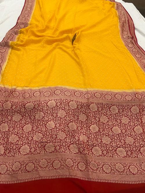 Yellow Banarasi Handloom Pure Khaddi Georgette Silk Saree