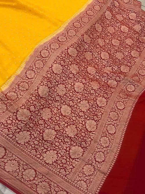 Yellow Banarasi Handloom Pure Khaddi Georgette Silk Saree