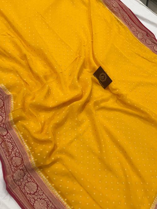 Yellow Banarasi Handloom Pure Khaddi Georgette Silk Saree