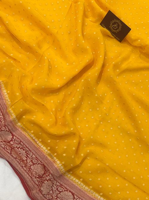 Yellow Banarasi Handloom Pure Khaddi Georgette Silk Saree