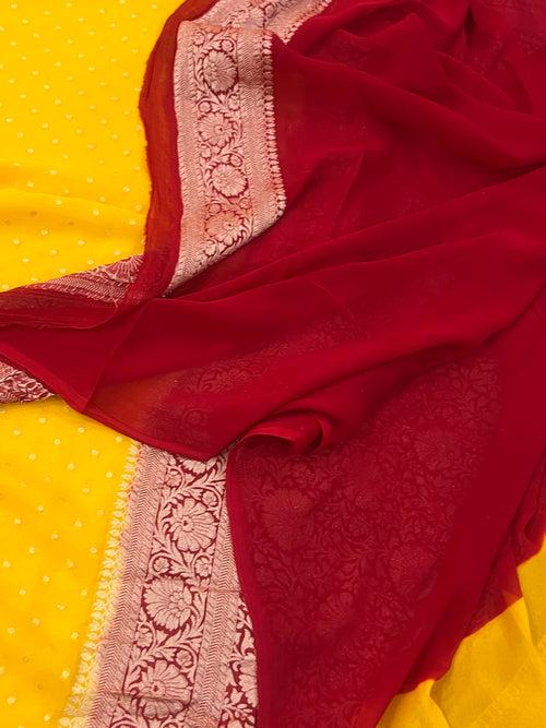 Yellow Banarasi Handloom Pure Khaddi Georgette Silk Saree