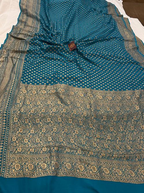 Rama Green Banarasi Handloom Pure Khaddi Georgette Saree