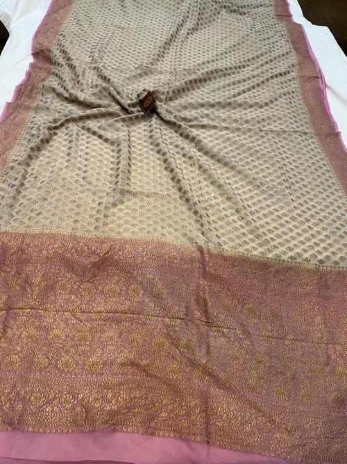 Dusky Grey Banarasi Handloom Pure Khaddi Georgette Saree