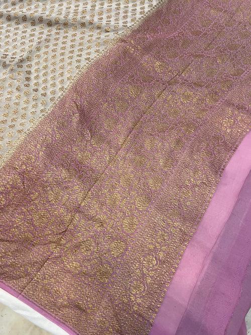 Dusky Grey Banarasi Handloom Pure Khaddi Georgette Saree