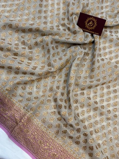 Dusky Grey Banarasi Handloom Pure Khaddi Georgette Saree