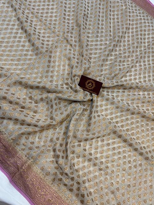 Dusky Grey Banarasi Handloom Pure Khaddi Georgette Saree