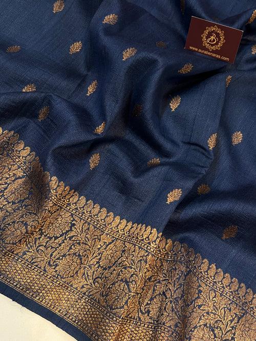 Teal Banarasi Handloom Pure Tussar Silk Saree
