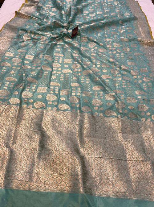 Light Blue Pure Banarasi Handloom Katan Silk Saree