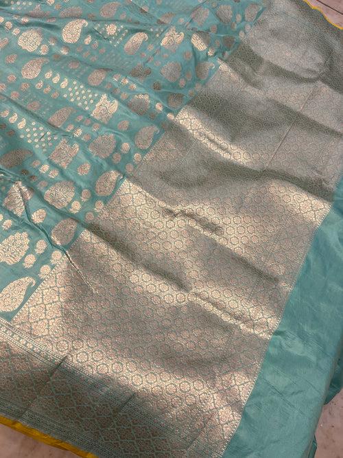 Light Blue Pure Banarasi Handloom Katan Silk Saree